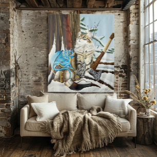 Viking Cat Blue Dragon Tapestry