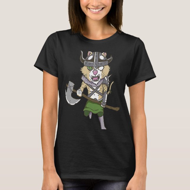 Viking Cat Valhalla Warrior T-Shirt (Front)