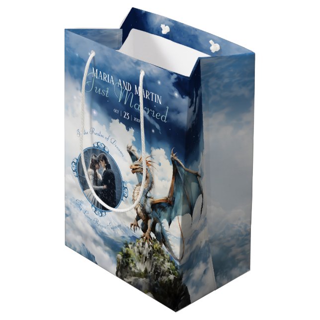 Viking Celtic Dragon Wedding or Birthday Photo Medium Gift Bag (Back Angled)