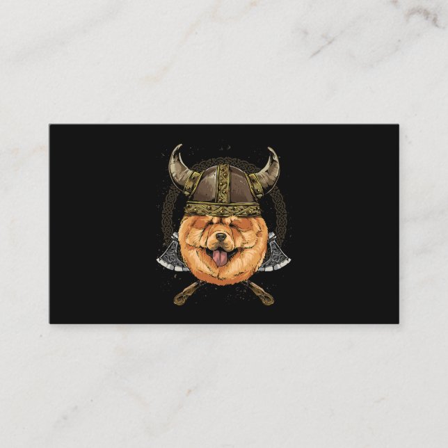 Viking Chow Chow Dog with Viking Helmet Mjolnir Ax Business Card (Front)
