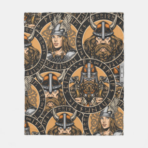 Viking colorful seamless pattern in vintage style  fleece blanket