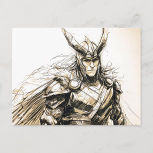 Viking Deity Sketch Pen Drawing of Norse God Loki Postcard