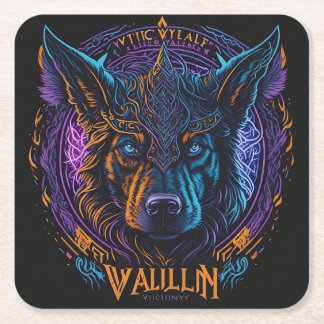 Viking dog head logo     square paper coaster