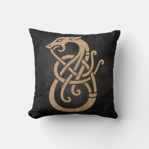 Viking Dragon Knot – Ancient Norse Symbol on Black Cushion