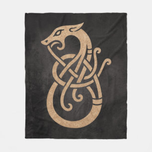 Viking Dragon Knot – Ancient Norse Symbol on Black Fleece Blanket