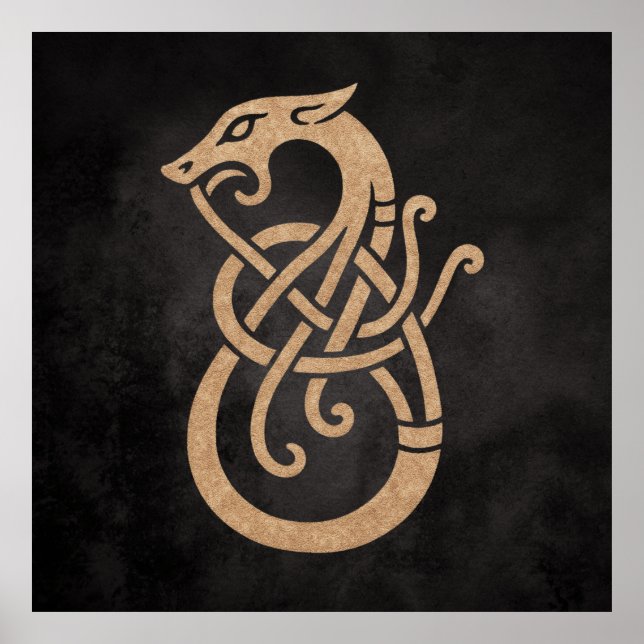 Viking Dragon Knot – Ancient Norse Symbol on Black Poster (Front)