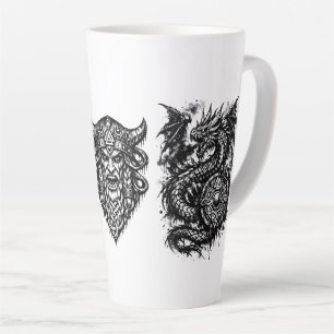 Viking, Dragon & Shield Maiden – Nordic Mythic Ink Latte Mug