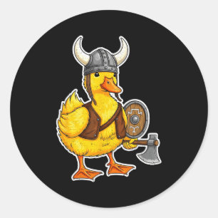Viking Duck Funny Warrior Design  Classic Round Sticker