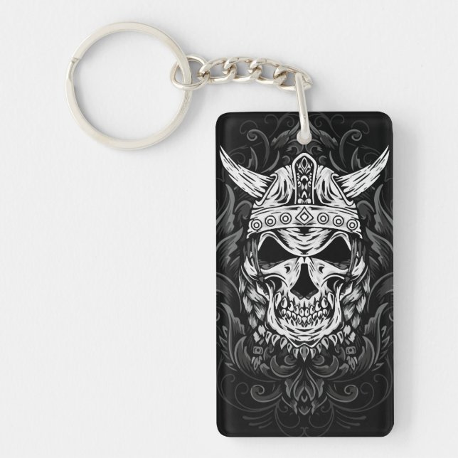 Viking Engraved Skull Art Key Ring (Front)