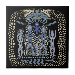 Viking Family Tile - Ivory Black Blue
