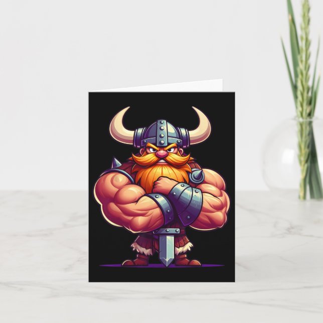 Viking Flexing Muscles Fan Lover Bodybuilding Gym  Card (Front)