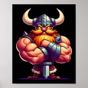 Viking Flexing Muscles Fan Lover Bodybuilding Gym  Poster