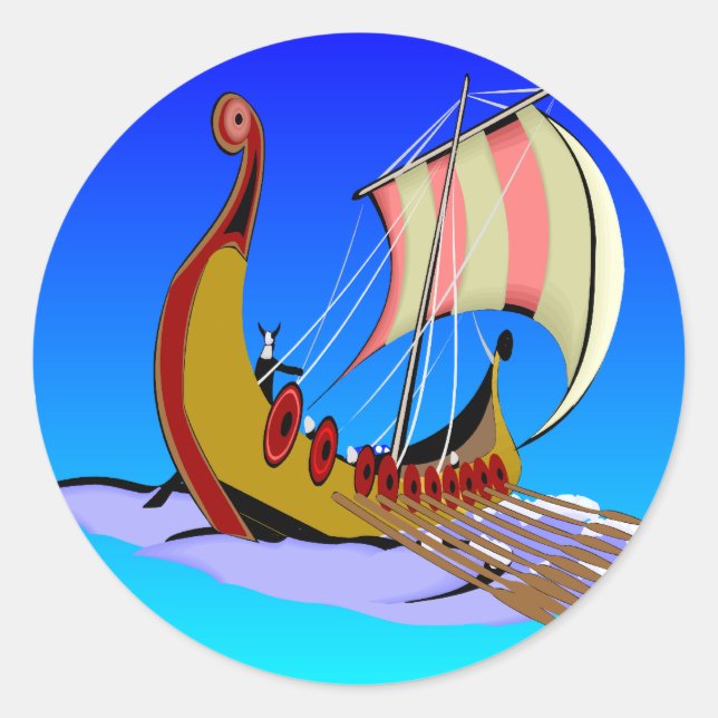 Viking Galley Ship   #002 Classic Round Sticker (Front)