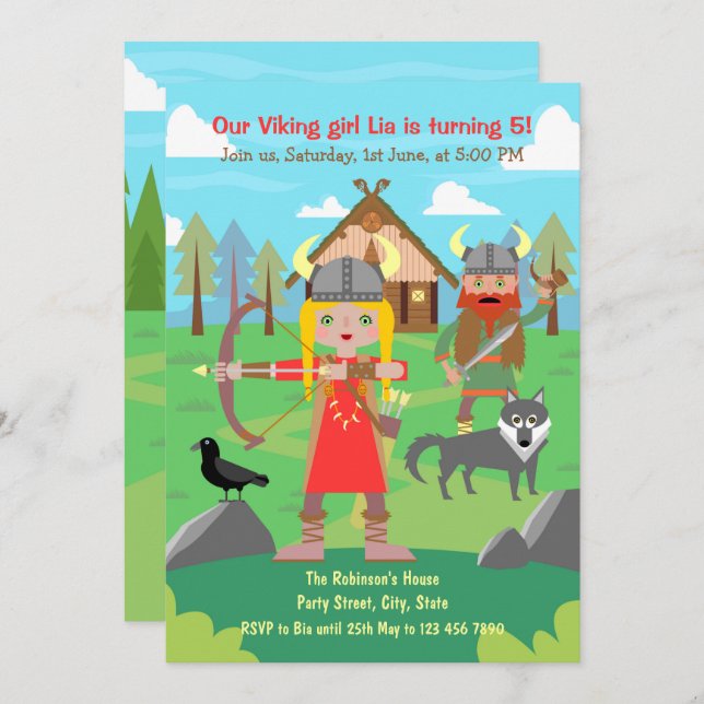 Viking Girl Birthday Party Invitation (Front/Back)