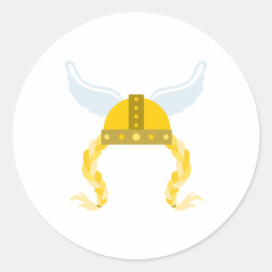 Viking Helmet Braids Classic Round Sticker