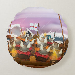Viking Invasion Fleet Round Cushion