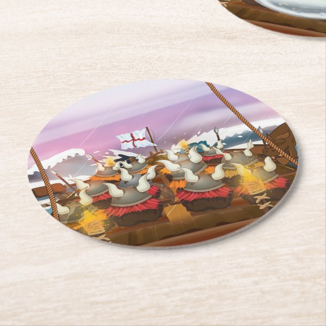 Viking Invasion Fleet Round Paper Coaster (Angled)