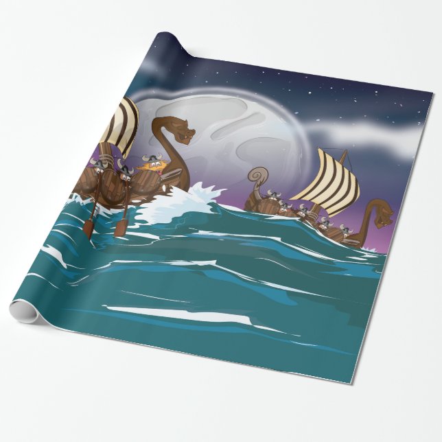 Viking Invasion Fleet Wrapping Paper (Unrolled)