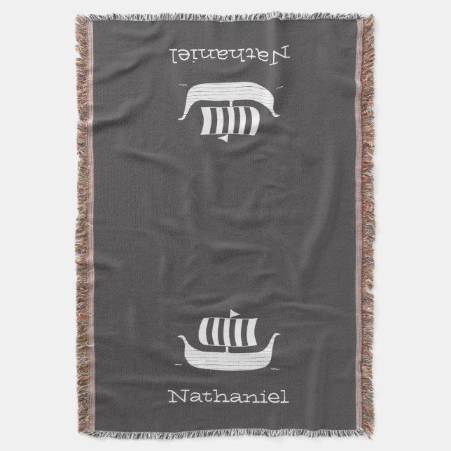 Viking longboat ship with custom background colour throw blanket (Front Vertical)