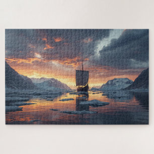 Viking Longship Icy Fjord Jigsaw Puzzle