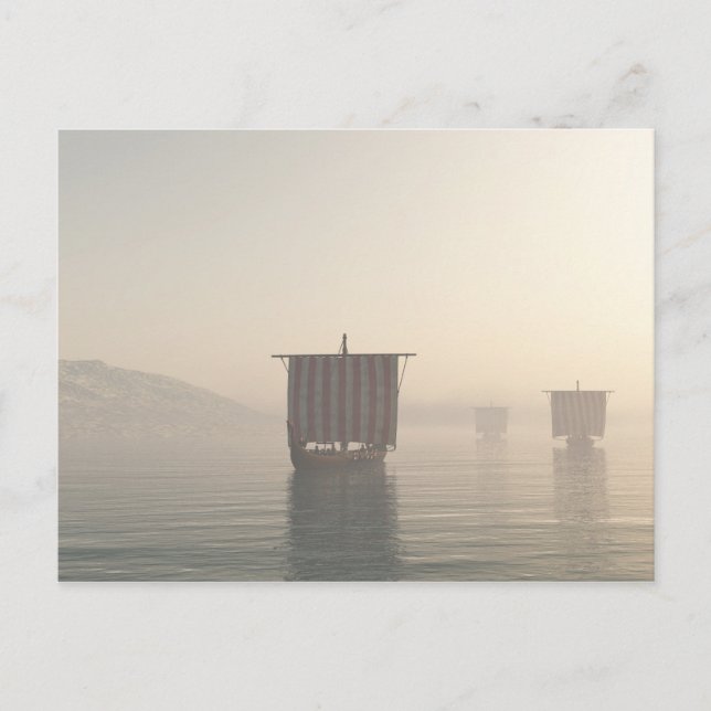 Viking Longships in the Mist Postcard (Front)