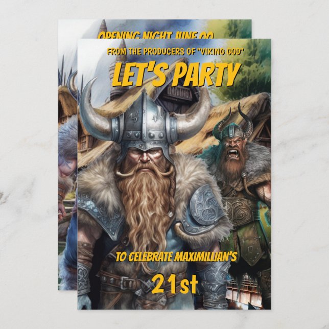 Viking mediaeval norse warriors fantasy birthday invitation (Front/Back)
