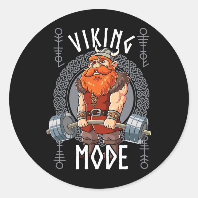 Viking Mode Gym Bodybuilding  Classic Round Sticker (Front)