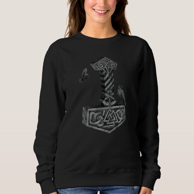 Viking Norse Mythology Thor's Mjolnir Odin's Hugin Sweatshirt (Front)