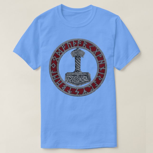 Viking Norse Mythology Thors Mjolnir Vegvisir Rune T-Shirt (Design Front)