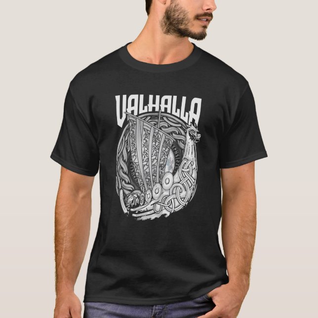 Viking Norseman Boat Viking Ship Runes Odin Valhal T-Shirt (Front)