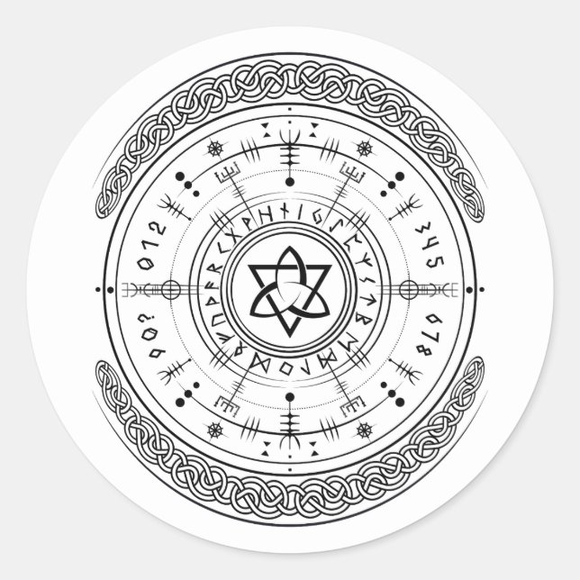 Viking Pagan Asatru Runic Compass, Vegvisir Runes  Classic Round Sticker (Front)