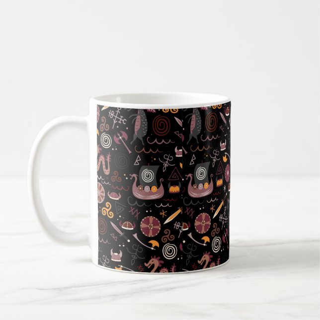 Viking pattern seamless design graphic coffee mug (Left)
