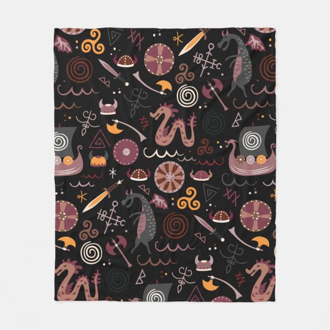 Viking pattern seamless design graphic fleece blanket (Front)