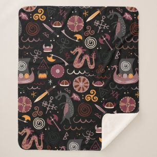 Viking pattern seamless design graphic sherpa blanket