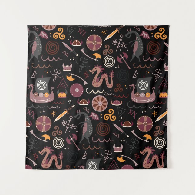 Viking pattern seamless design graphic tapestry (Front)