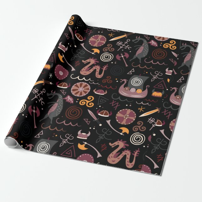Viking pattern seamless design graphic wrapping paper (Unrolled)