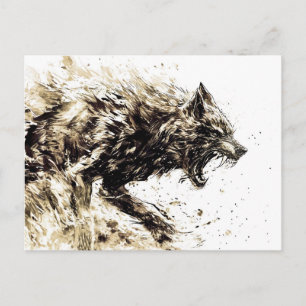 Viking Pen Drawing of a Norse God Fenris wolf Postcard
