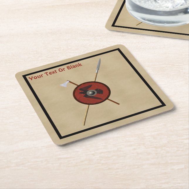 Viking Raven Shield And Weapons Square Paper Coaster (Angled)