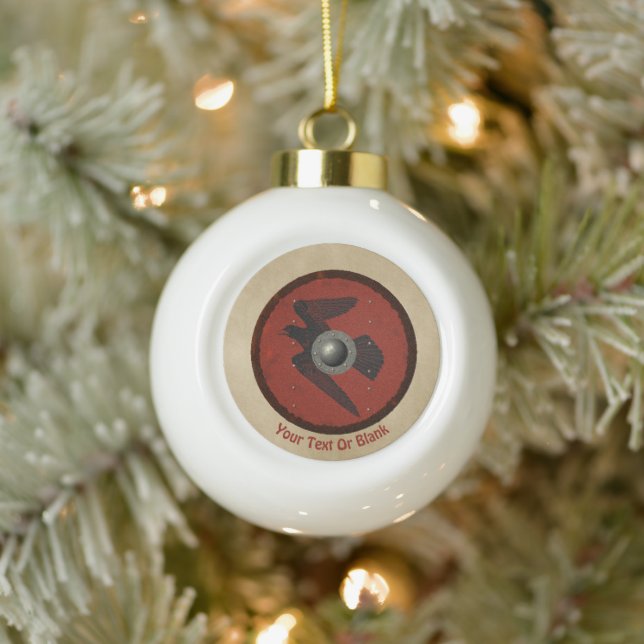 Viking Raven Shield Ceramic Ball Christmas Ornament (Tree)