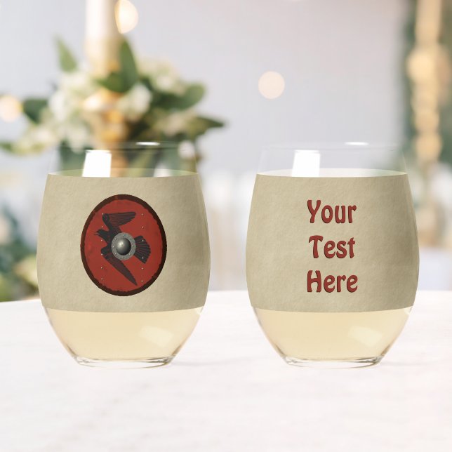 Viking Raven Shield Stemless Wine Glass (Insitu (Wedding))