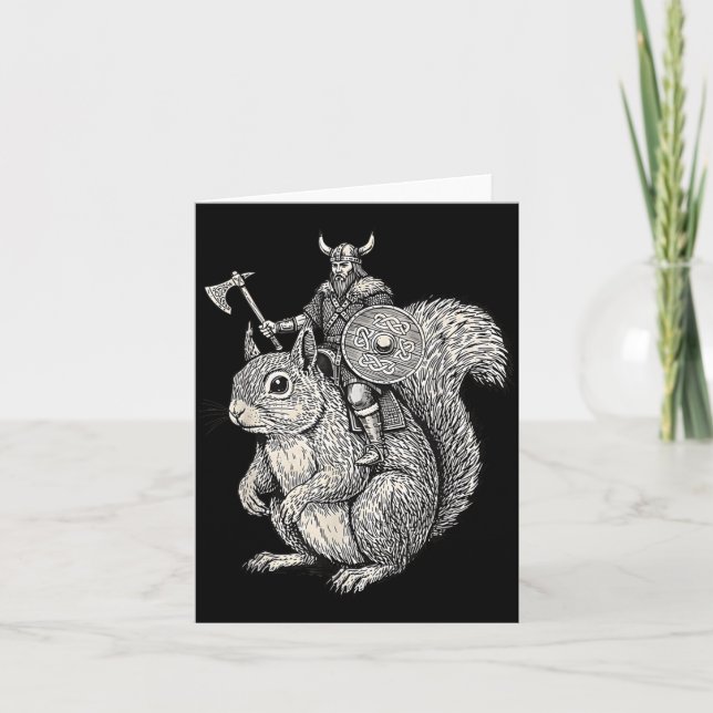 Viking Riding Squirrel Funny Warrior Art  Card (Front)