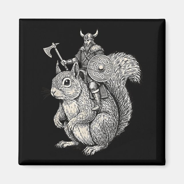 Viking Riding Squirrel Funny Warrior Art  Magnet (Front)