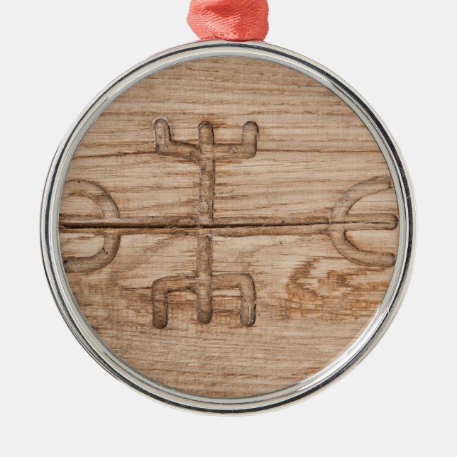 Viking rune on cracked wood metal ornament (Front)