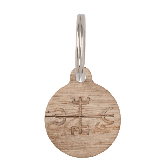 Viking rune on cracked wood pet tag (Front)