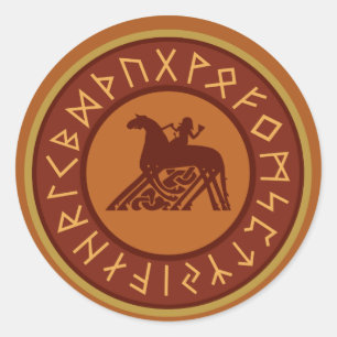 Viking Runes, Odin and Sleipnir Illustration Classic Round Sticker
