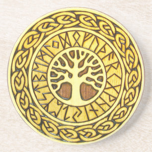 Viking Runes with Tree Sandstone Drink Coaster