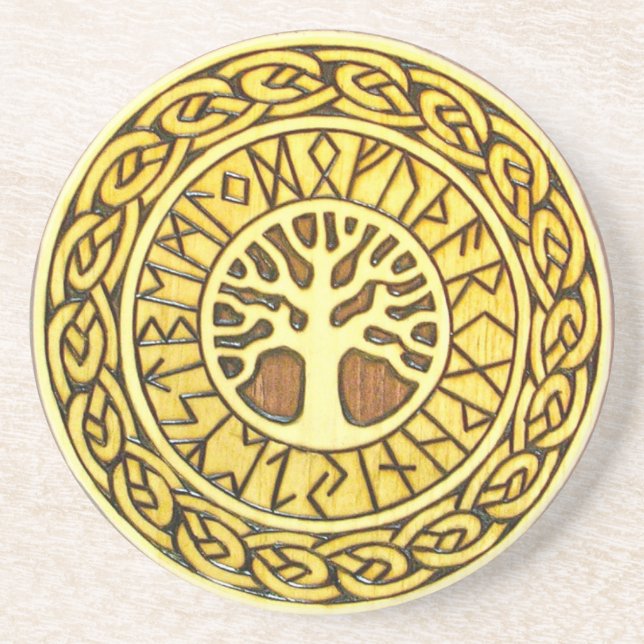 Viking Runes with Tree Sandstone Drink Coaster (Front)
