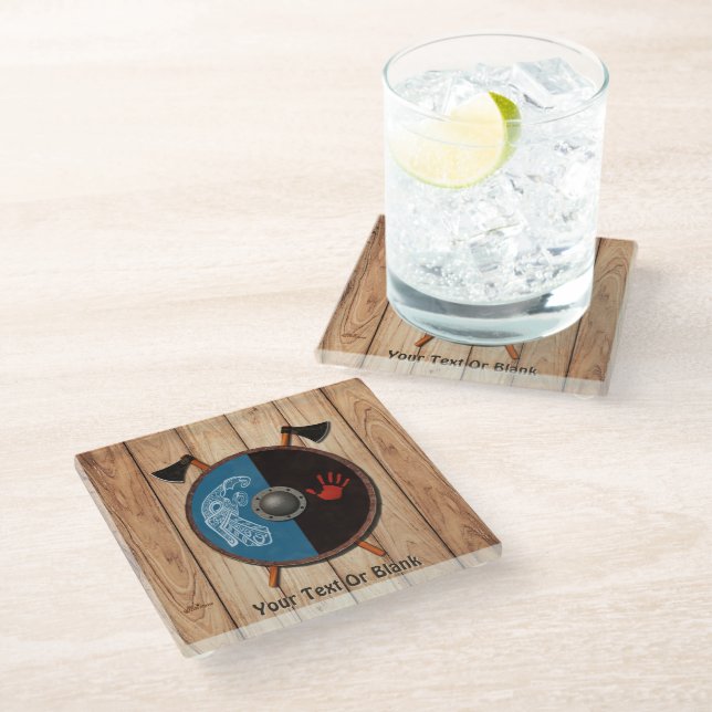 Viking Shield and Axes Glass Coaster (Angled)