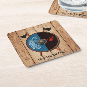 Viking Shield and Axes Square Paper Coaster