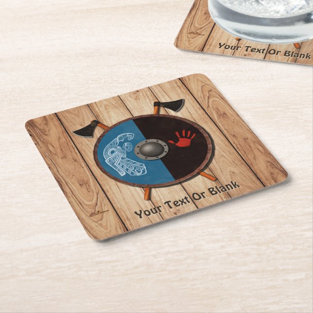Viking Shield and Axes Square Paper Coaster (Angled)